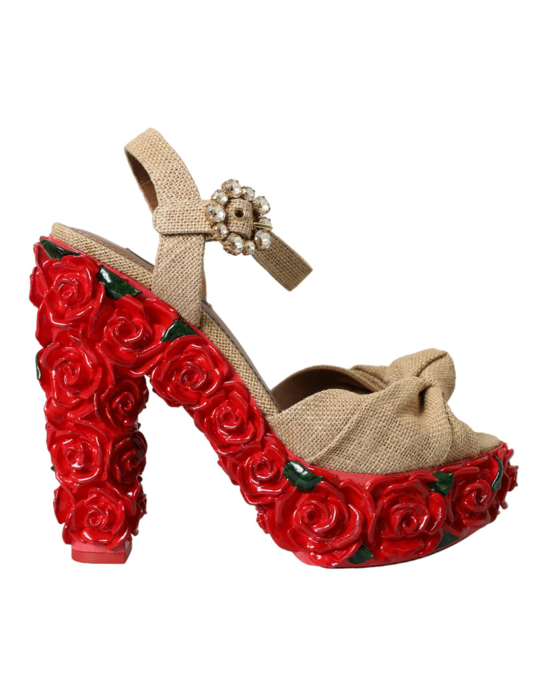 Dolce &amp; Gabbana Red Roses Crystal Platform Sandals Shoes/EU39/US8.5/Beige