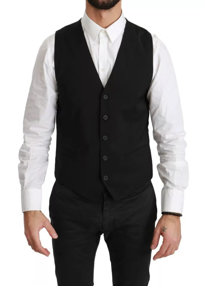 Dolce & Gabbana Dolce & Gabbana Black Wool Stretch Waistcoat Formal Dress Vest/IT46 | S/Black