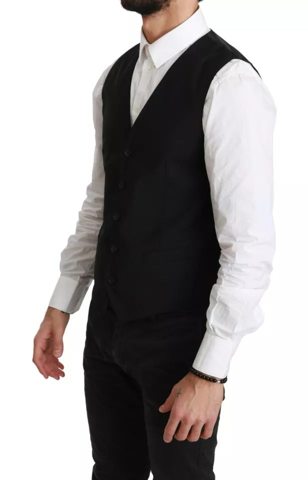 Dolce & Gabbana Dolce & Gabbana Black Wool Stretch Waistcoat Formal Dress Vest/IT46 | S/Black