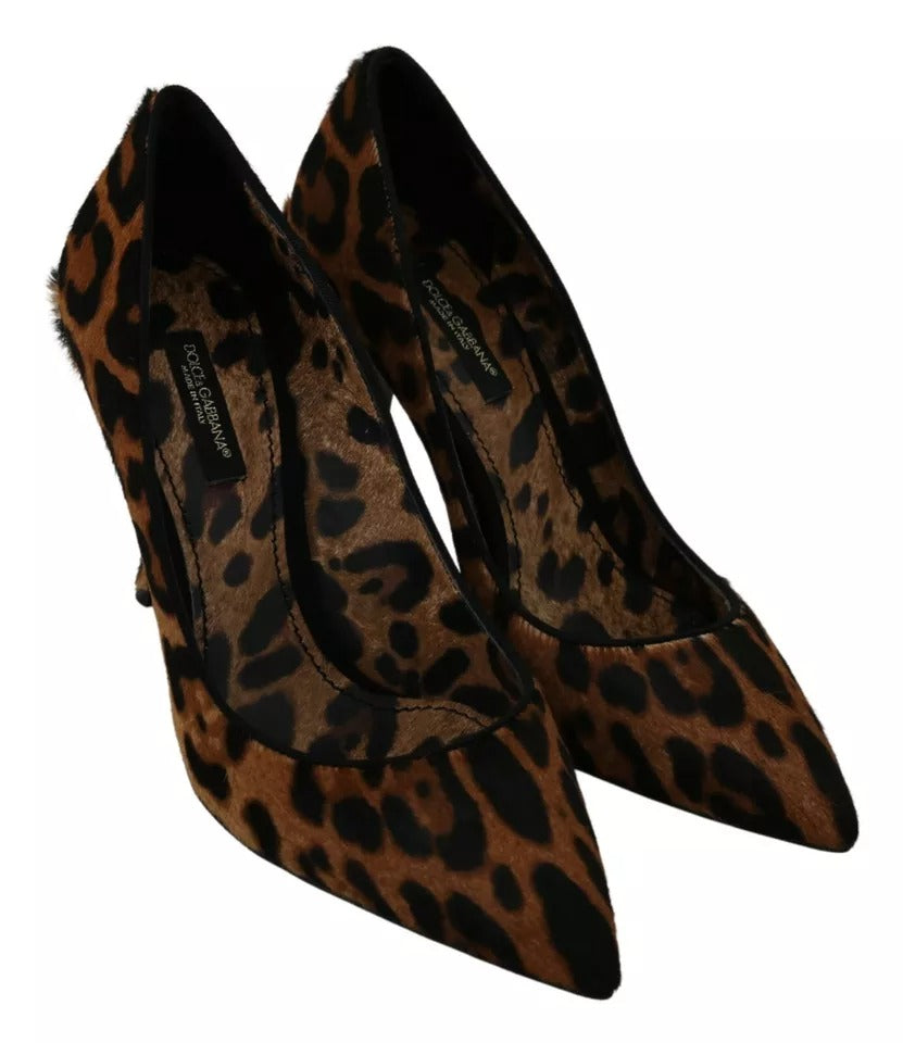 Dolce &amp; Gabbana Dolce &amp; Gabbana Brown Leopard Pony Hair Heels Pumps Shoes/EU36/US5.5/Brown