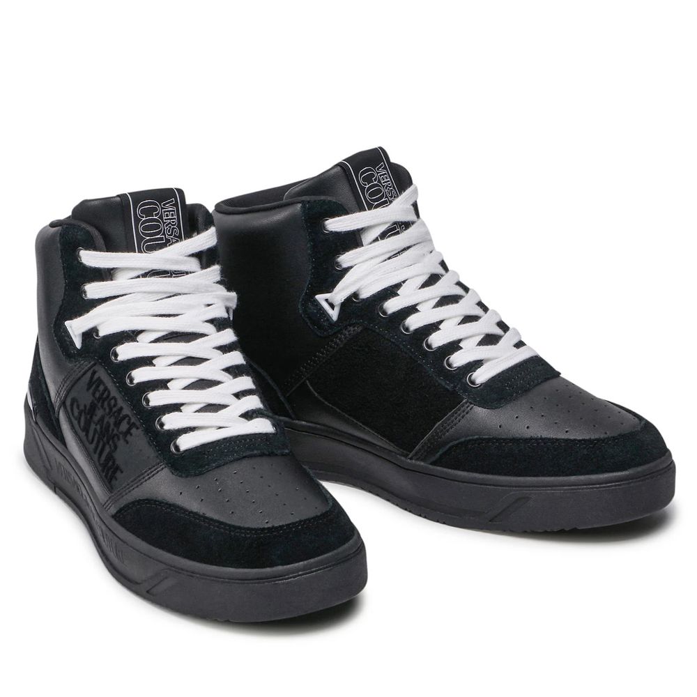 Versace Jeans Black Leather Di Calfskin Sneaker/EU45/US12/Black