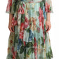 Dolce & Gabbana Green Floral Long Sleeve V-neck Midi Dress/IT44 | L/Green