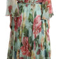 Dolce & Gabbana Green Floral Long Sleeve V-neck Midi Dress/IT44 | L/Green