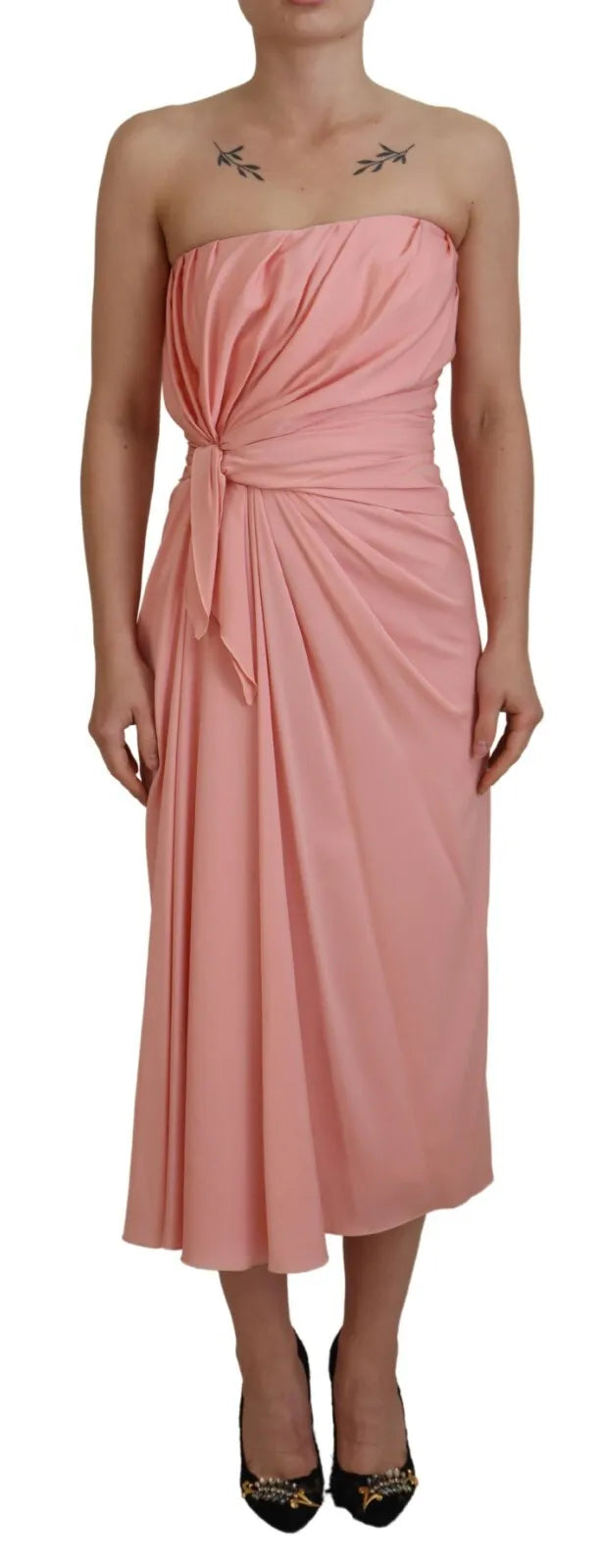 Dolce & Gabbana Pink Silk Stretch Strapless Sheath Midi Dress/IT36 | XS/Pink