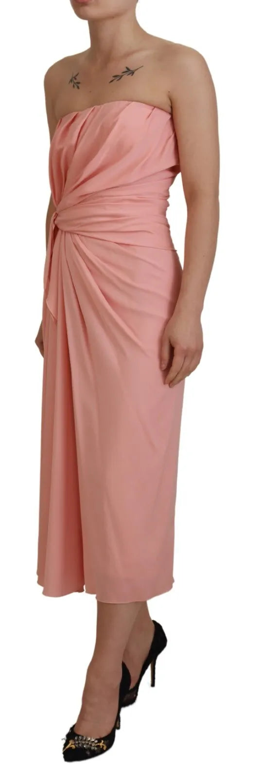 Dolce & Gabbana Pink Silk Stretch Strapless Sheath Midi Dress/IT36 | XS/Pink