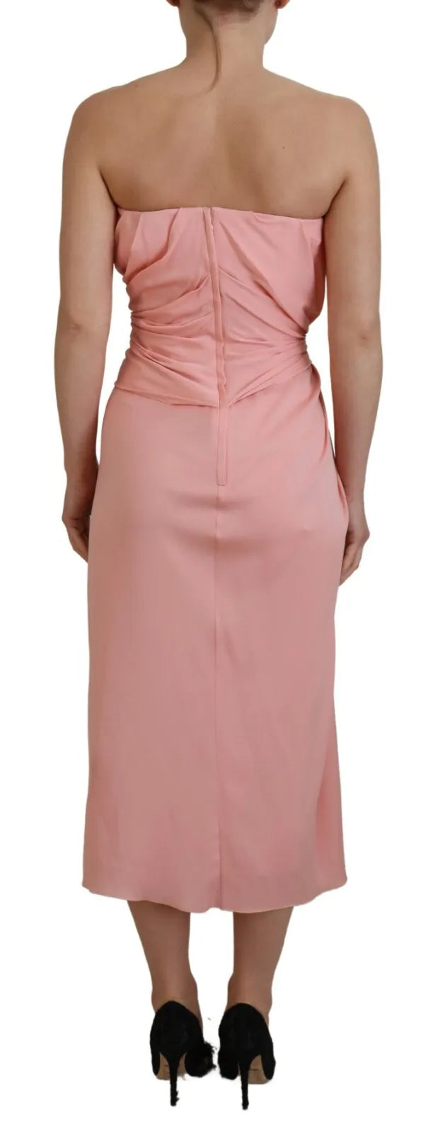 Dolce & Gabbana Pink Silk Stretch Strapless Sheath Midi Dress/IT36 | XS/Pink