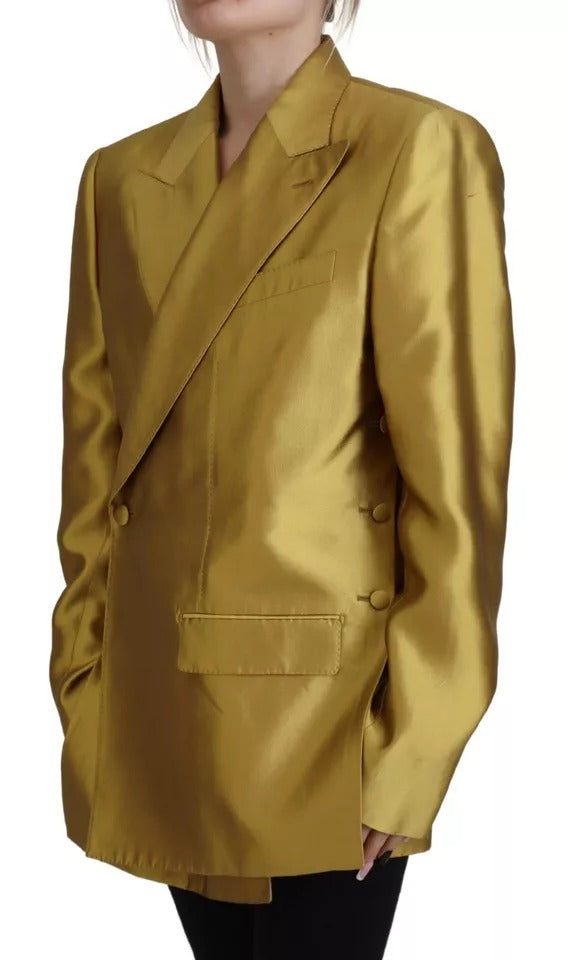 Dolce & Gabbana Gold Satin Long Sleeves Blazer Coat Jacket/IT40|S/Gold