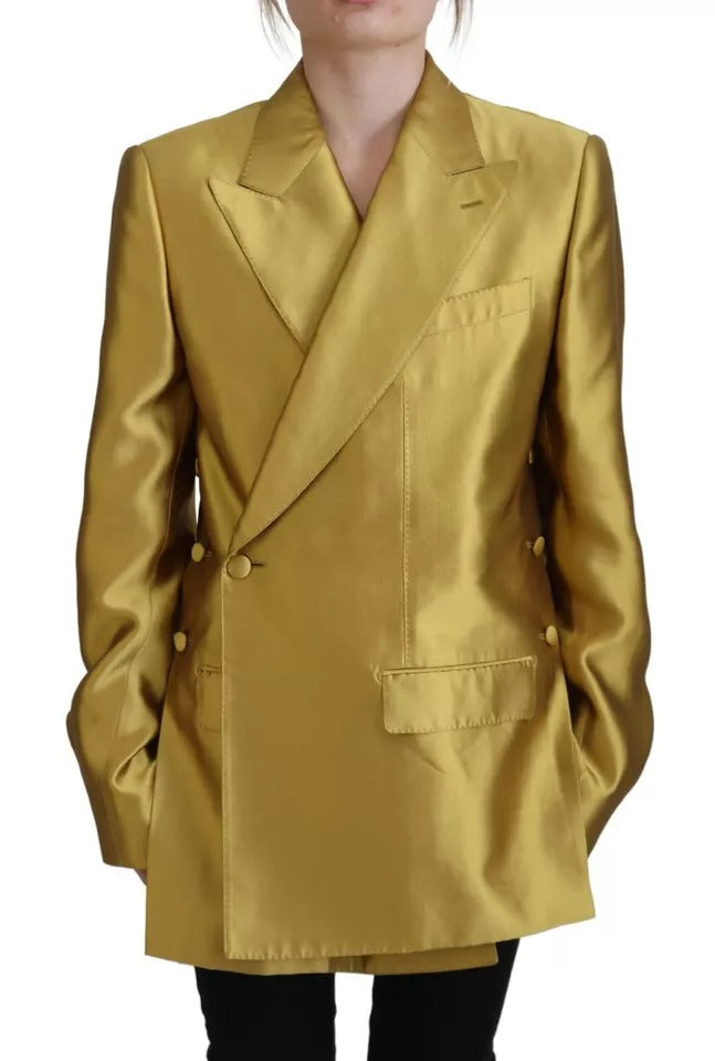 Dolce & Gabbana Gold Satin Long Sleeves Blazer Coat Jacket/IT40|S/Gold