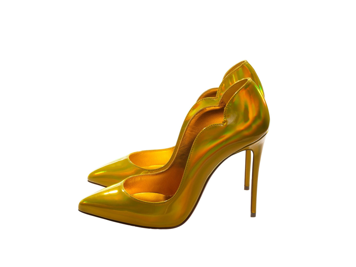 Christian Louboutin Hot Chick 100 Yellow Mirrored Patent Leather High Heel Pumps/EU37/US7/Yellow