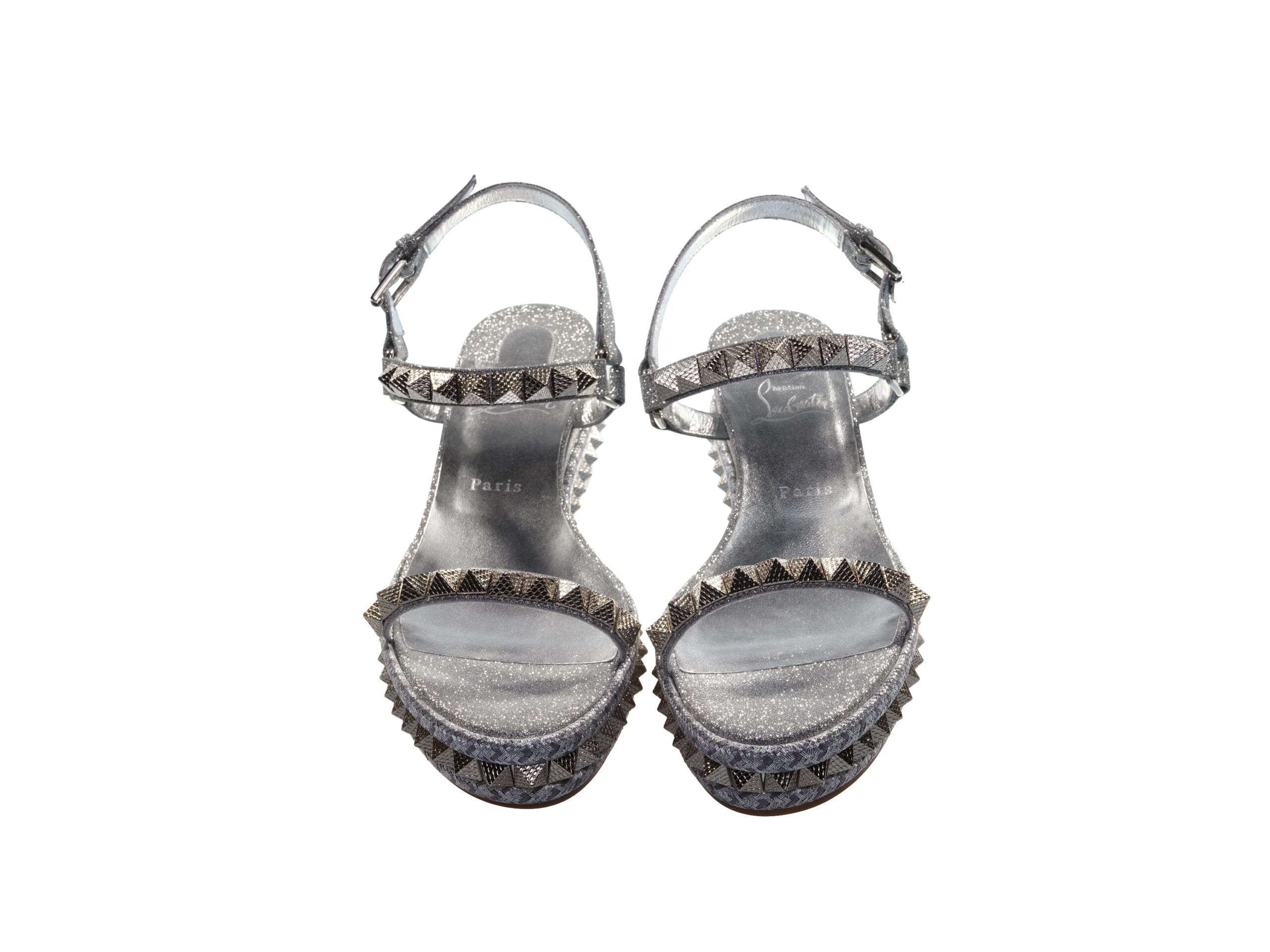 Christian Louboutin Christian Louboutin Pyraclou 60 Silver Studded Platform Wedge Sandals/EU40/US10/Silver