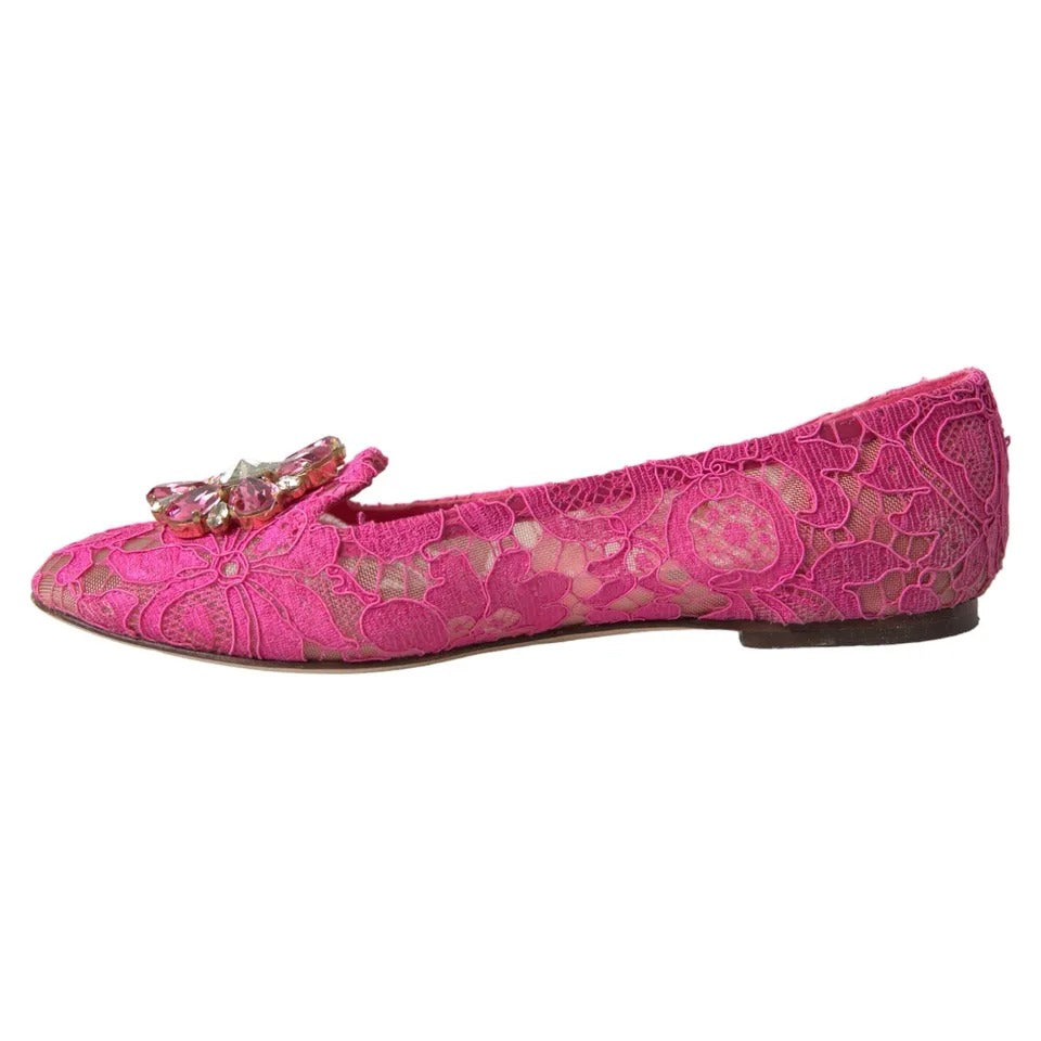 Dolce &amp; Gabbana Dolce &amp; Gabbana Pink Lace Crystal Ballet Loafers Shoes/EU37/US6.5/Pink