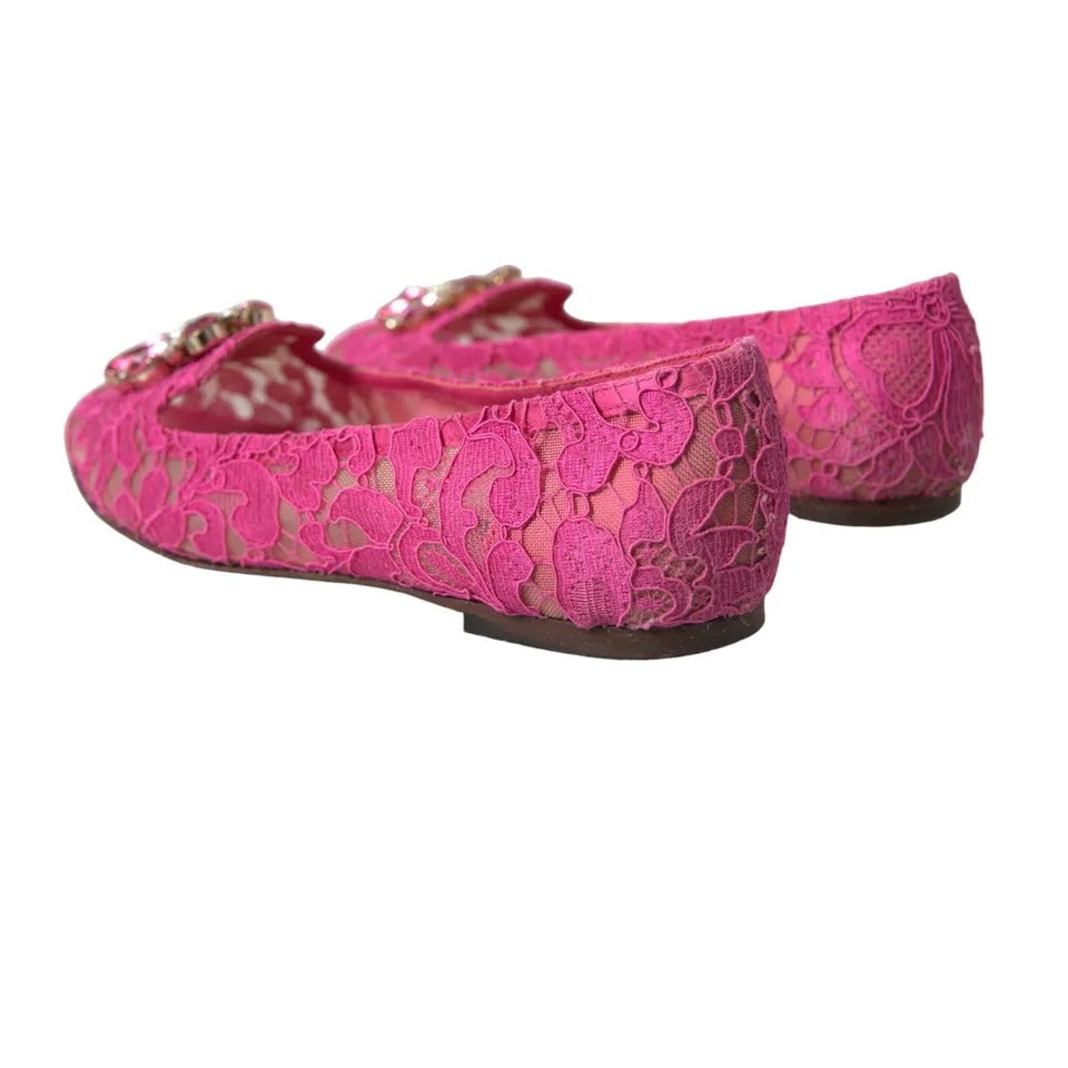 Dolce &amp; Gabbana Dolce &amp; Gabbana Pink Lace Crystal Ballet Loafers Shoes/EU37/US6.5/Pink