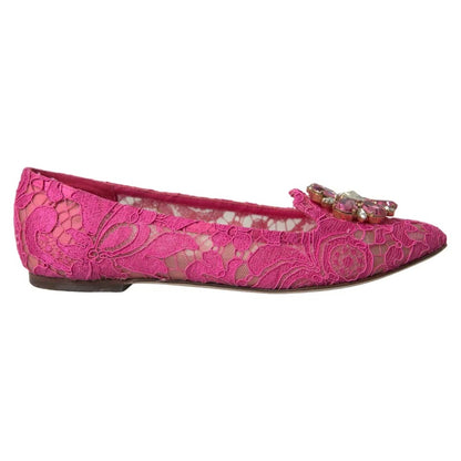 Dolce &amp; Gabbana Dolce &amp; Gabbana Pink Lace Crystal Ballet Loafers Shoes/EU37/US6.5/Pink