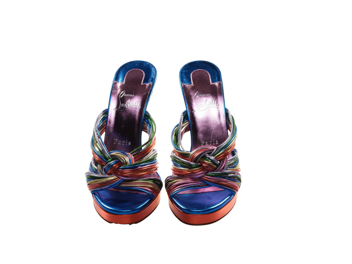 Christian Louboutin Christian Louboutin Multitaski Alta 120 Multicoloured Leather Knotted Strappy High Heel Mules/EU38/US8/Multicolor