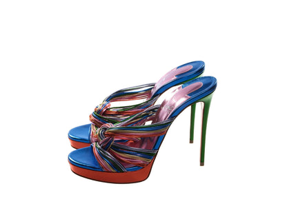 Christian Louboutin Christian Louboutin Multitaski Alta 120 Multicoloured Leather Knotted Strappy High Heel Mules/EU38/US8/Multicolor