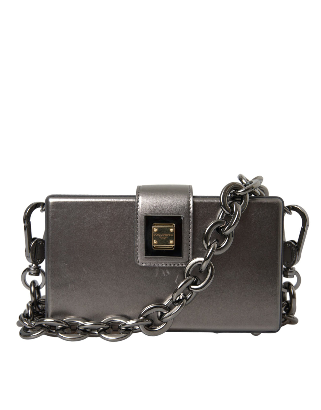 Dolce &amp; Gabbana Dolce &amp; Gabbana Metallic Gray Calfskin Leather DG BOX Shoulder Bag/Gray