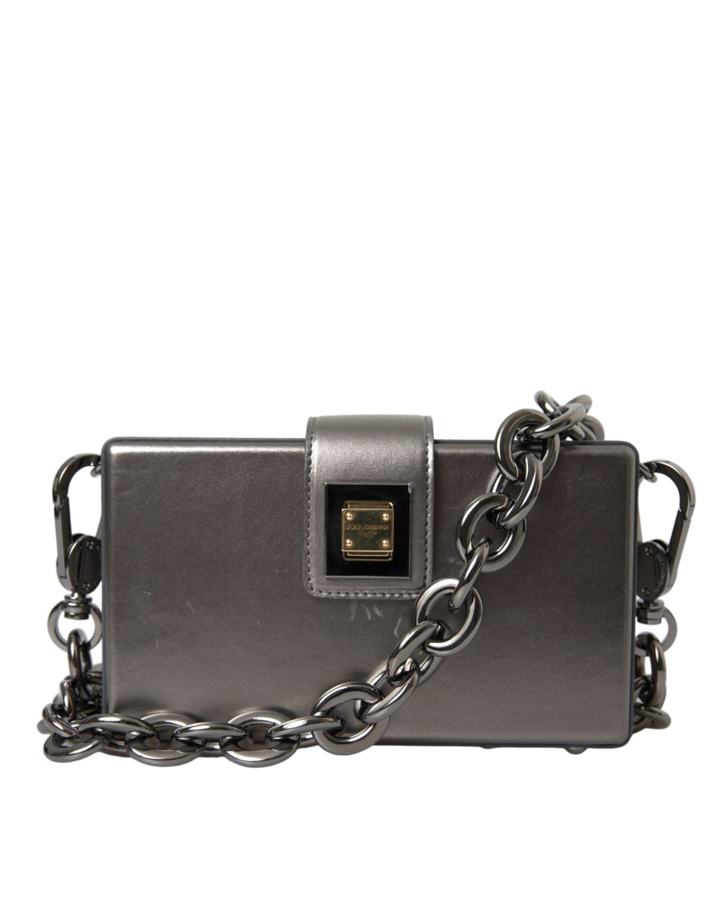 Dolce & Gabbana Dolce & Gabbana Metallic Gray Calfskin Leather DG BOX Shoulder Bag/Gray