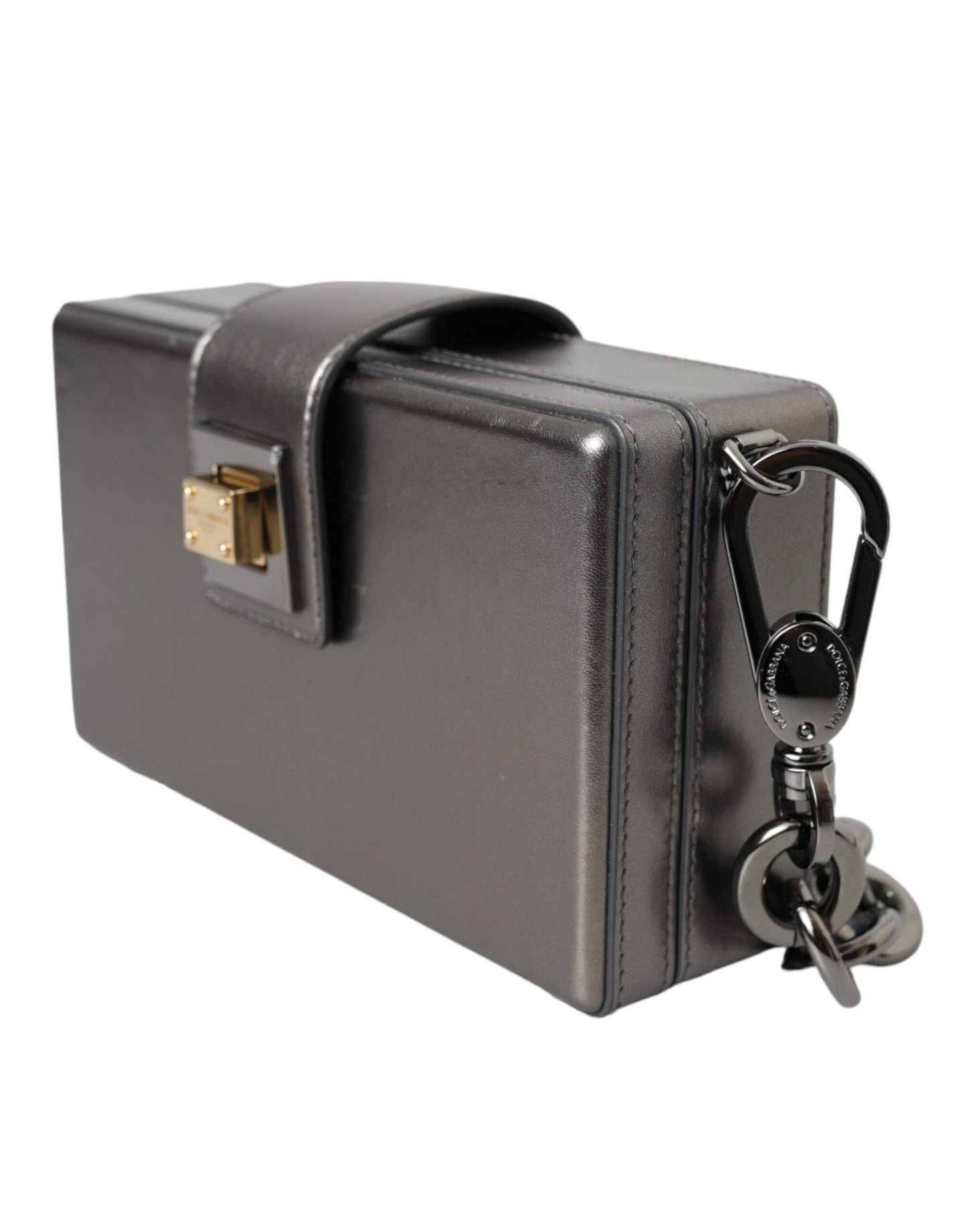 Dolce & Gabbana Dolce & Gabbana Metallic Gray Calfskin Leather DG BOX Shoulder Bag/Gray