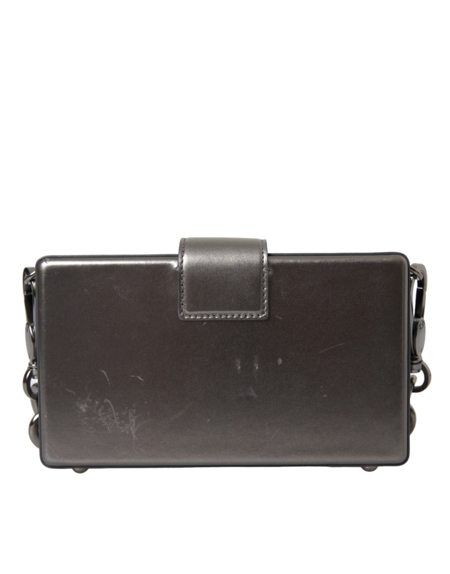 Dolce &amp; Gabbana Dolce &amp; Gabbana Metallic Gray Calfskin Leather DG BOX Shoulder Bag/Gray