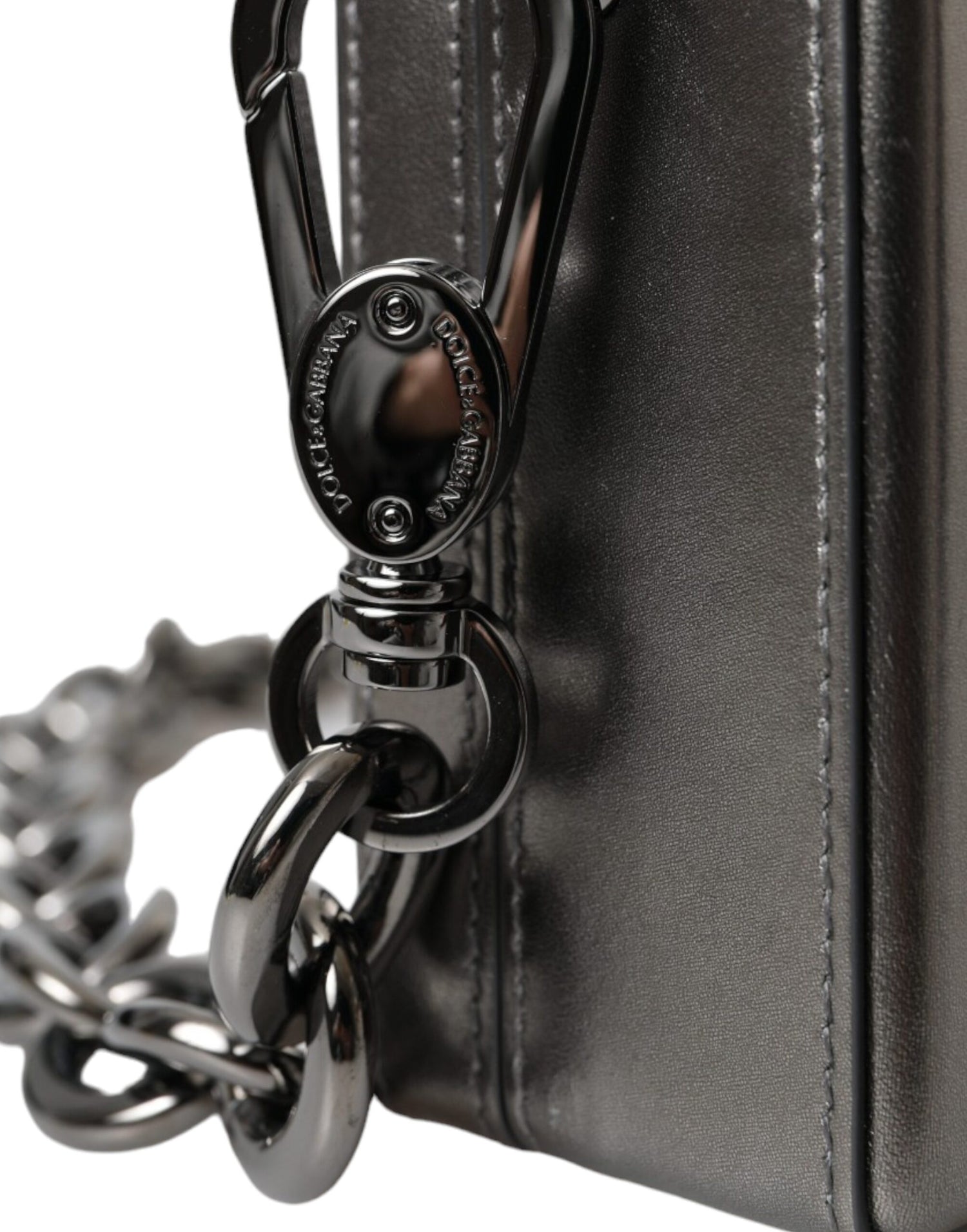 Dolce &amp; Gabbana Dolce &amp; Gabbana Metallic Gray Calfskin Leather DG BOX Shoulder Bag/Gray