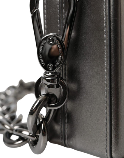 Dolce &amp; Gabbana Dolce &amp; Gabbana Metallic Gray Calfskin Leather DG BOX Shoulder Bag/Gray