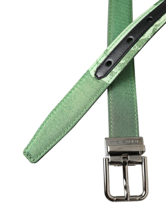 Dolce & Gabbana Dolce & Gabbana Green Leather Jacquard Silver Metal Buckle Belt/90 cm / 36 Inches/Green