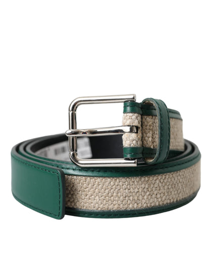 Dolce &amp; Gabbana Dolce &amp; Gabbana Green Beige Leather Weaved Metal Buckle Belt/90 cm / 36 Inches/Green