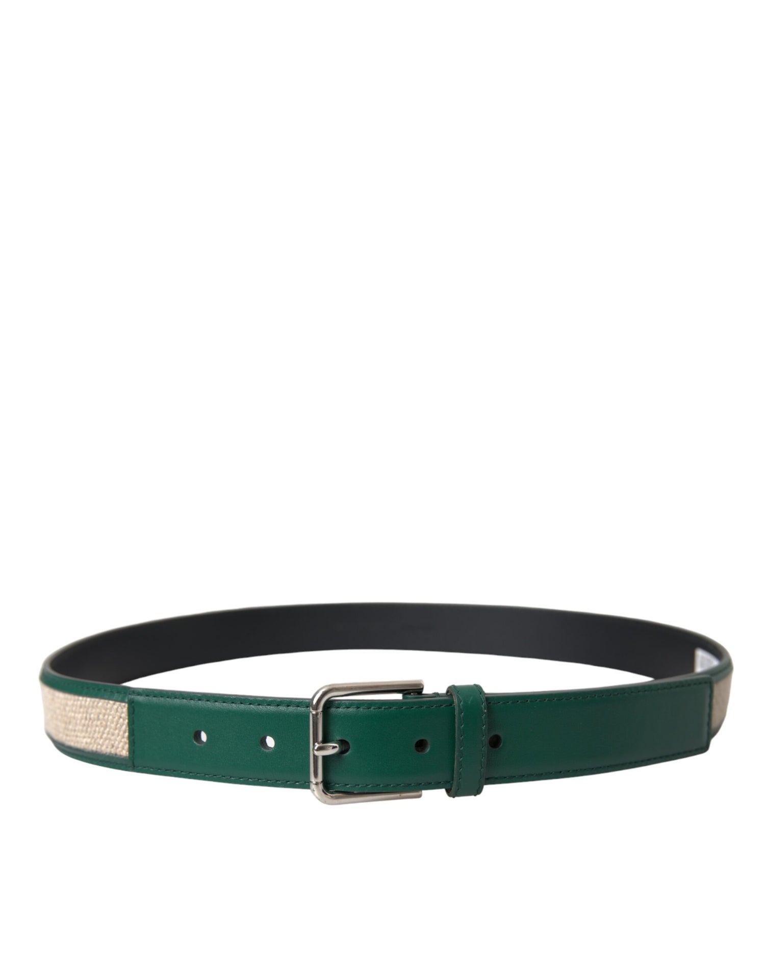 Dolce &amp; Gabbana Dolce &amp; Gabbana Green Beige Leather Weaved Metal Buckle Belt/90 cm / 36 Inches/Green