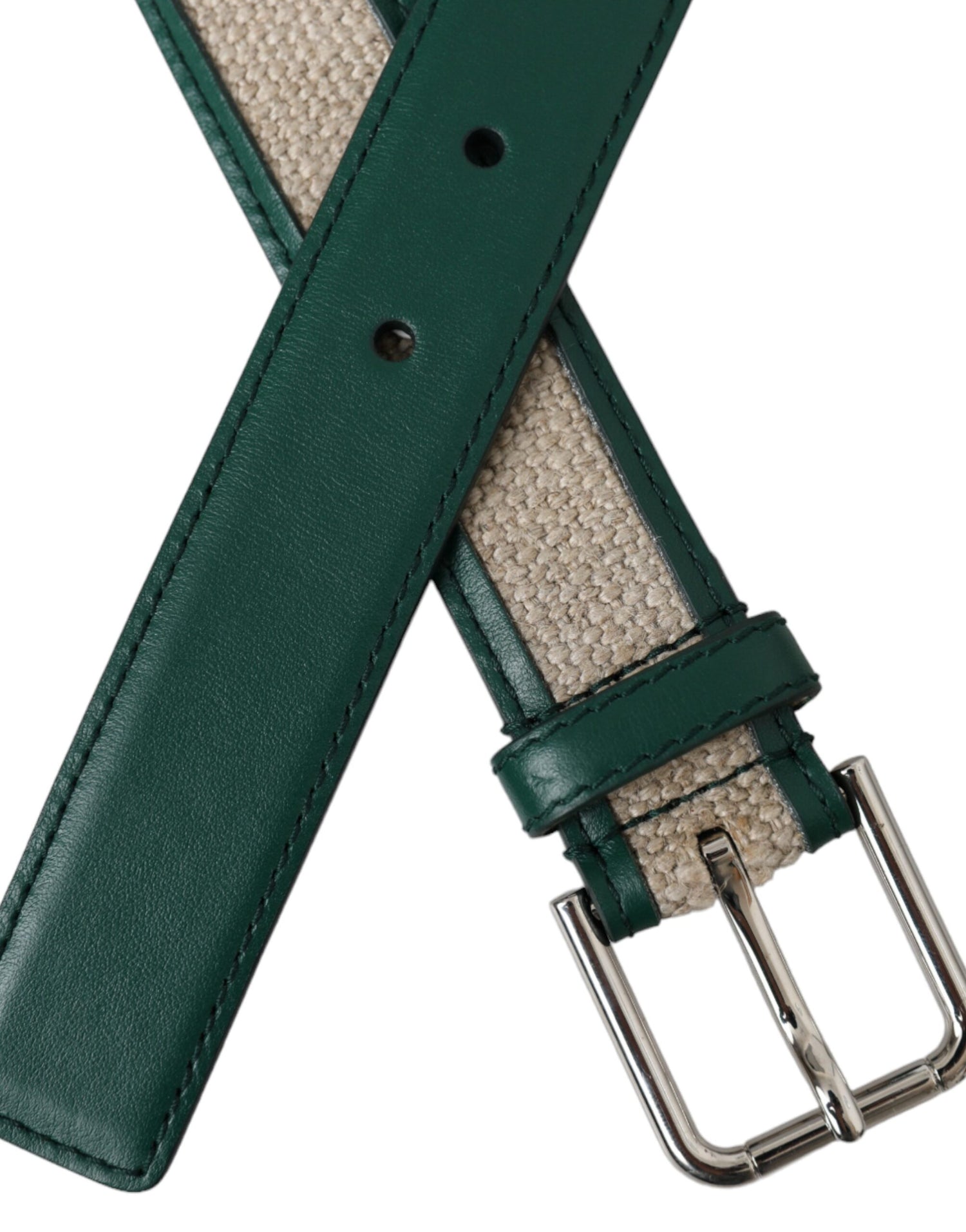 Dolce &amp; Gabbana Dolce &amp; Gabbana Green Beige Leather Weaved Metal Buckle Belt/90 cm / 36 Inches/Green