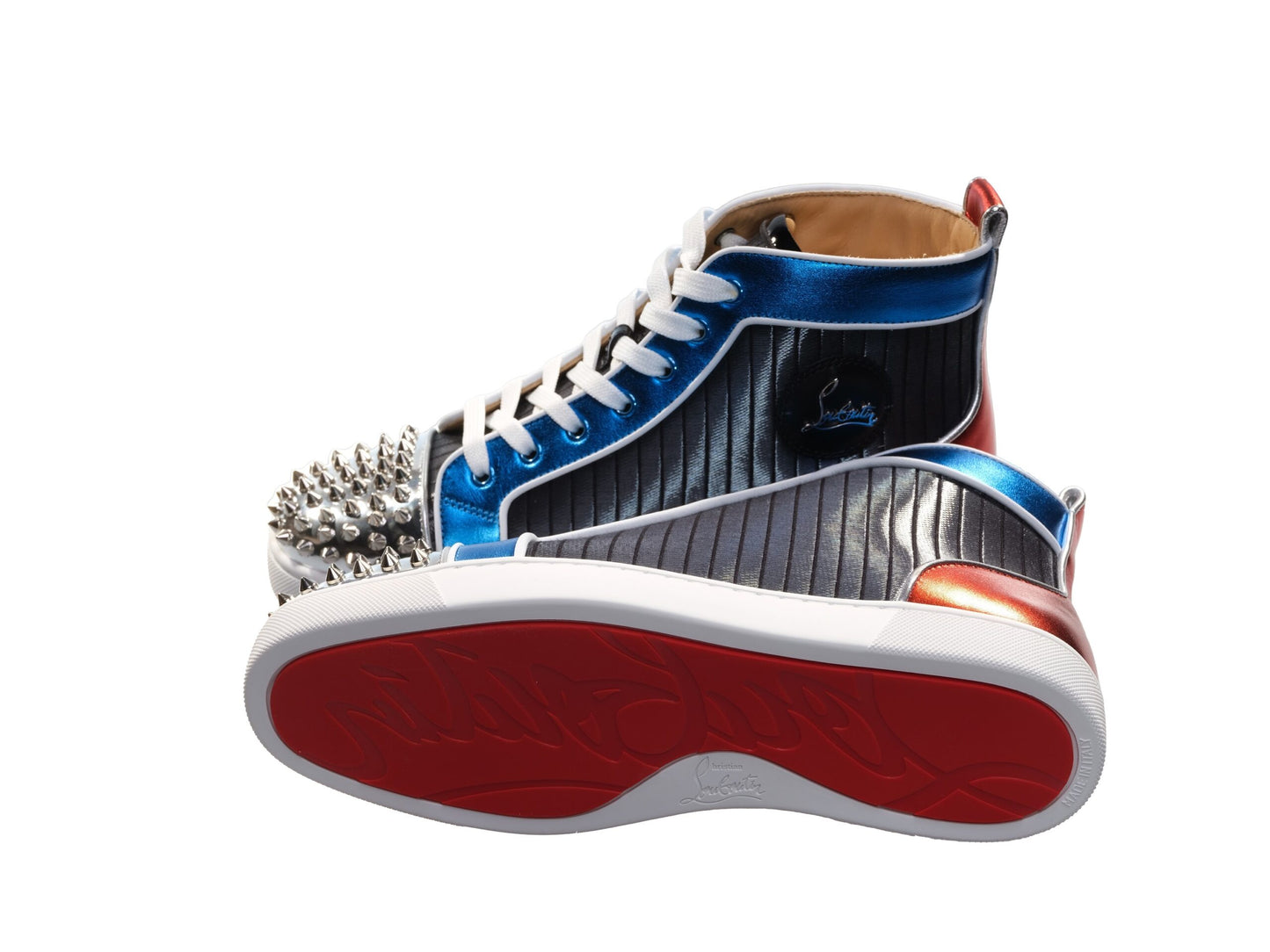 Christian Louboutin Christian Louboutin Louis Spikes Orlato Flat Multi Coloured Leather High Top Sneakers/EU41.5/US8.5/Multicolor