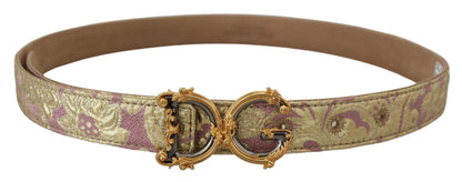 Dolce &amp; Gabbana Dolce &amp; Gabbana Pink Jaquard DG Logo Gold Metal Buckle Belt/75 cm / 30 Inches/Pink