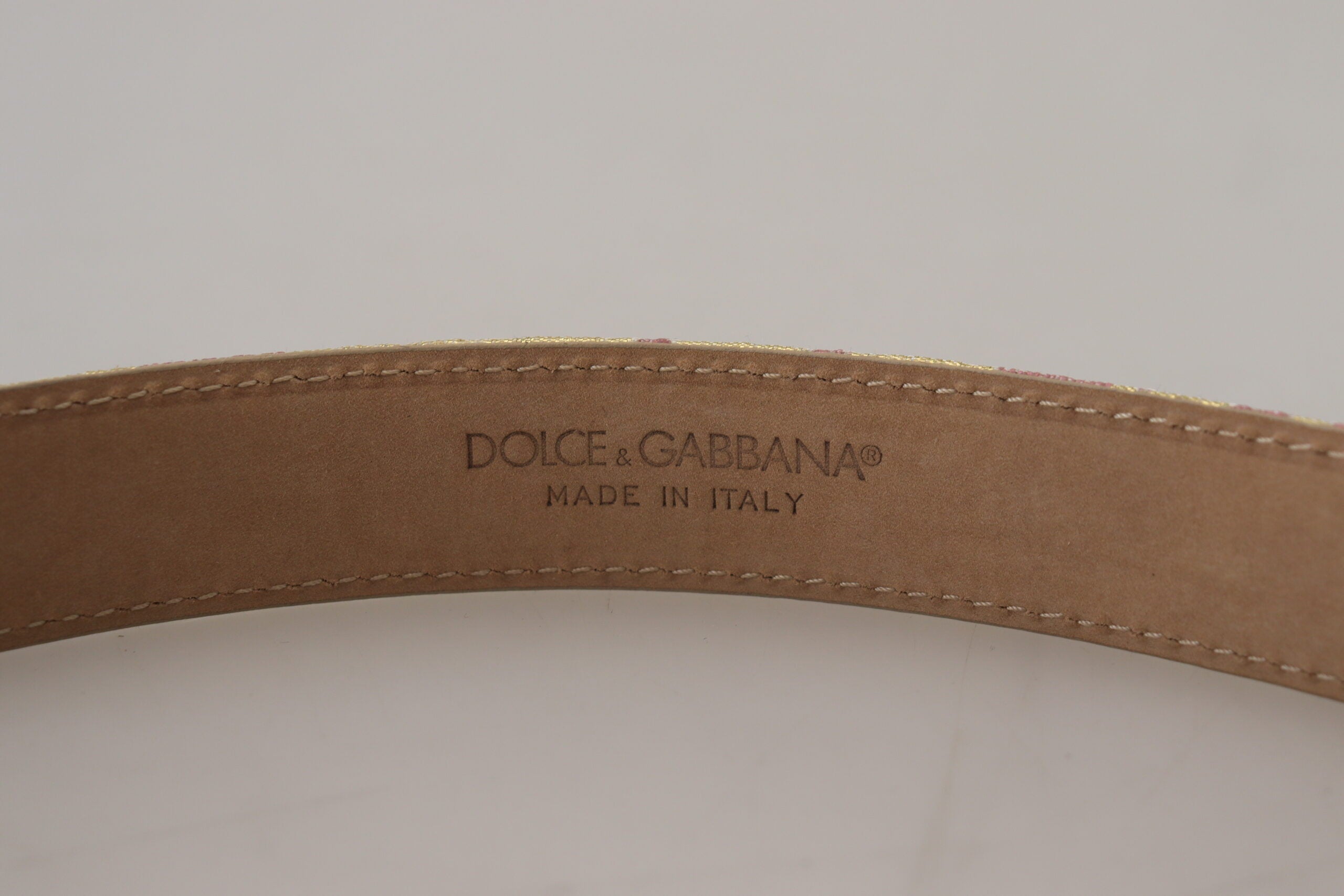 Dolce &amp; Gabbana Dolce &amp; Gabbana Pink Jaquard DG Logo Gold Metal Buckle Belt/75 cm / 30 Inches/Pink