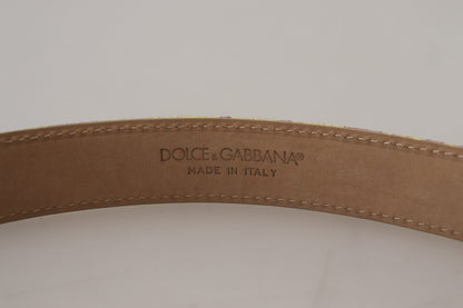 Dolce &amp; Gabbana Dolce &amp; Gabbana Pink Jaquard DG Logo Gold Metal Buckle Belt/75 cm / 30 Inches/Pink