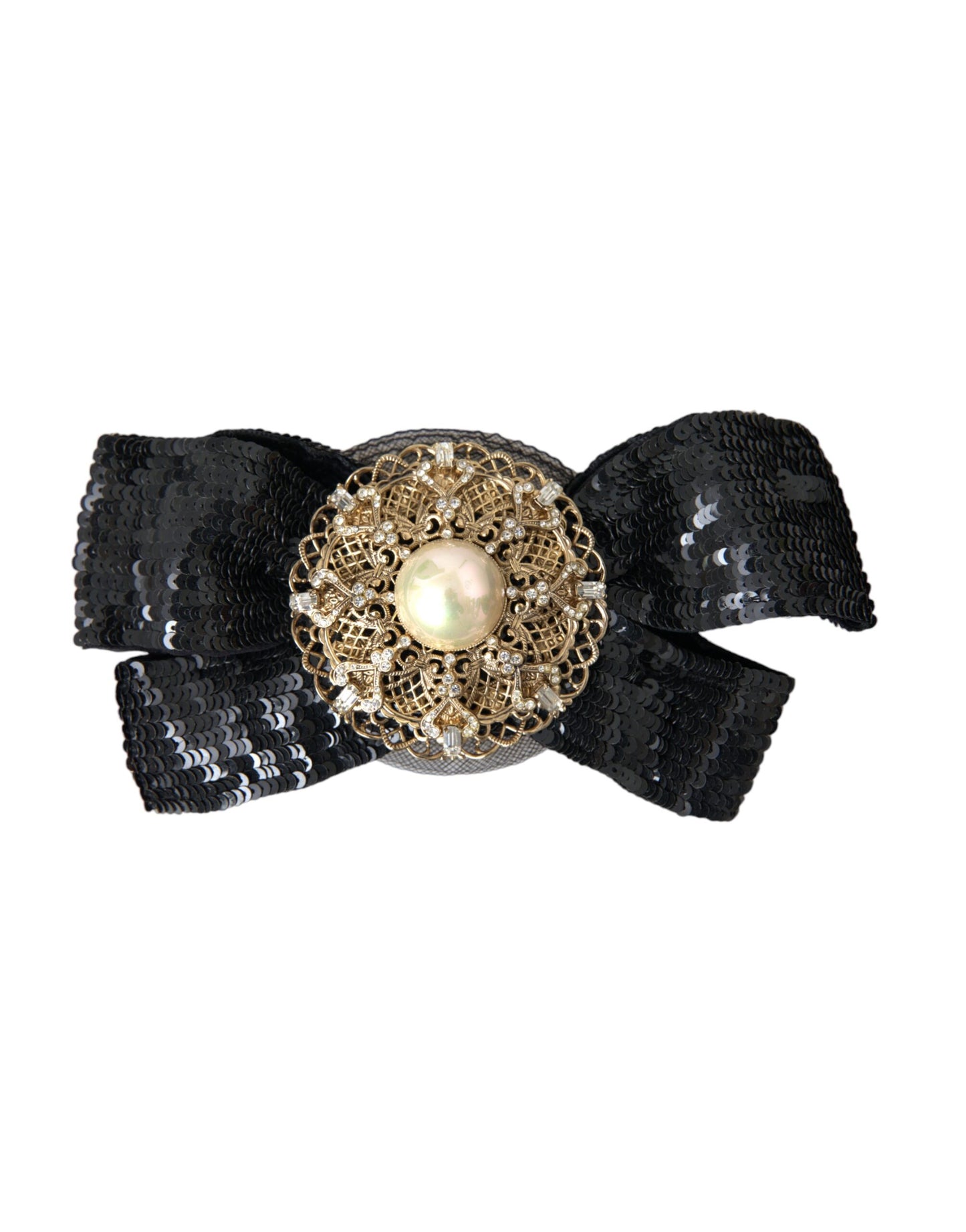 Dolce & Gabbana Dolce & Gabbana Black Sequin Pearl Handmade Brooch Hair Pin/Black