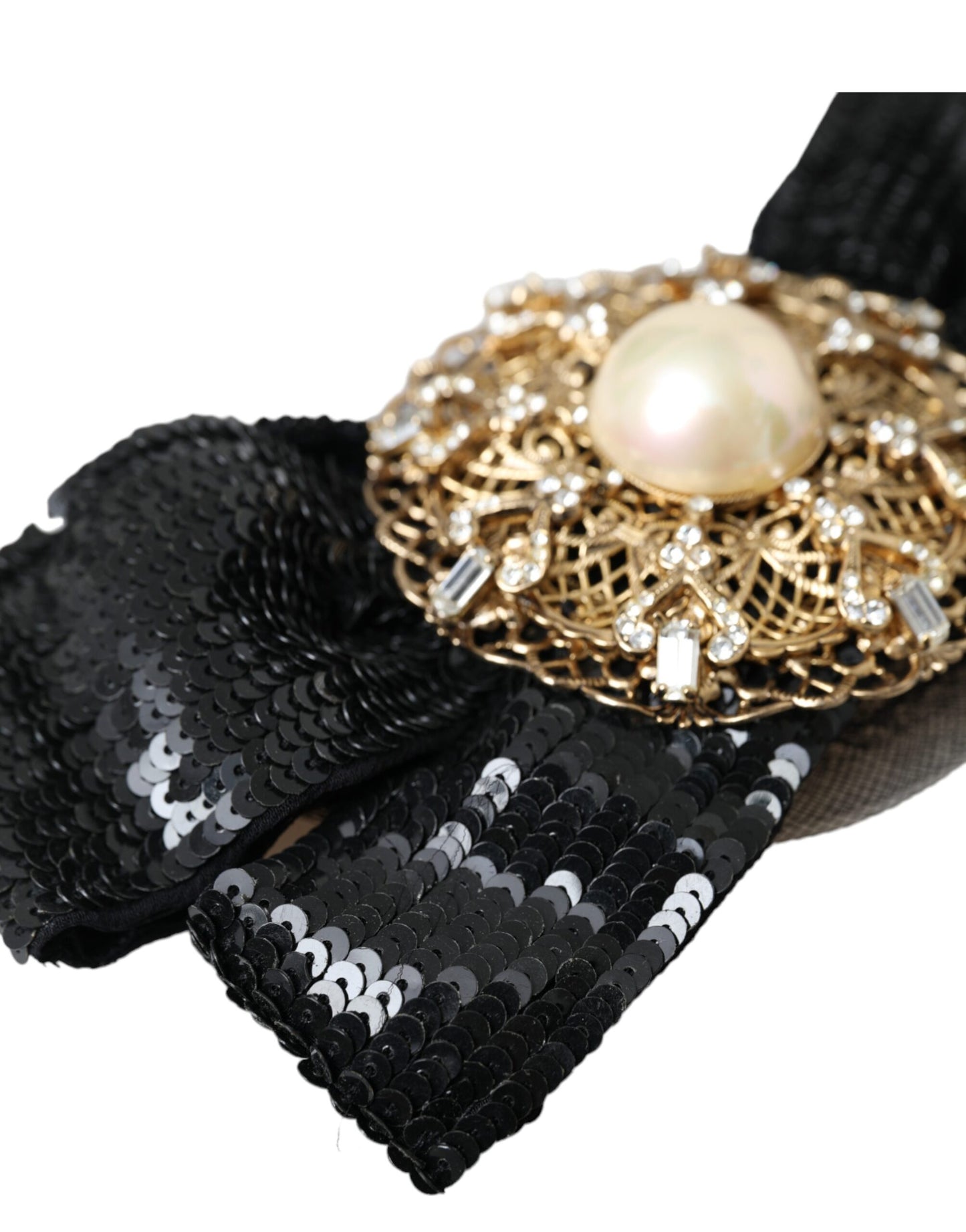 Dolce & Gabbana Dolce & Gabbana Black Sequin Pearl Handmade Brooch Hair Pin/Black