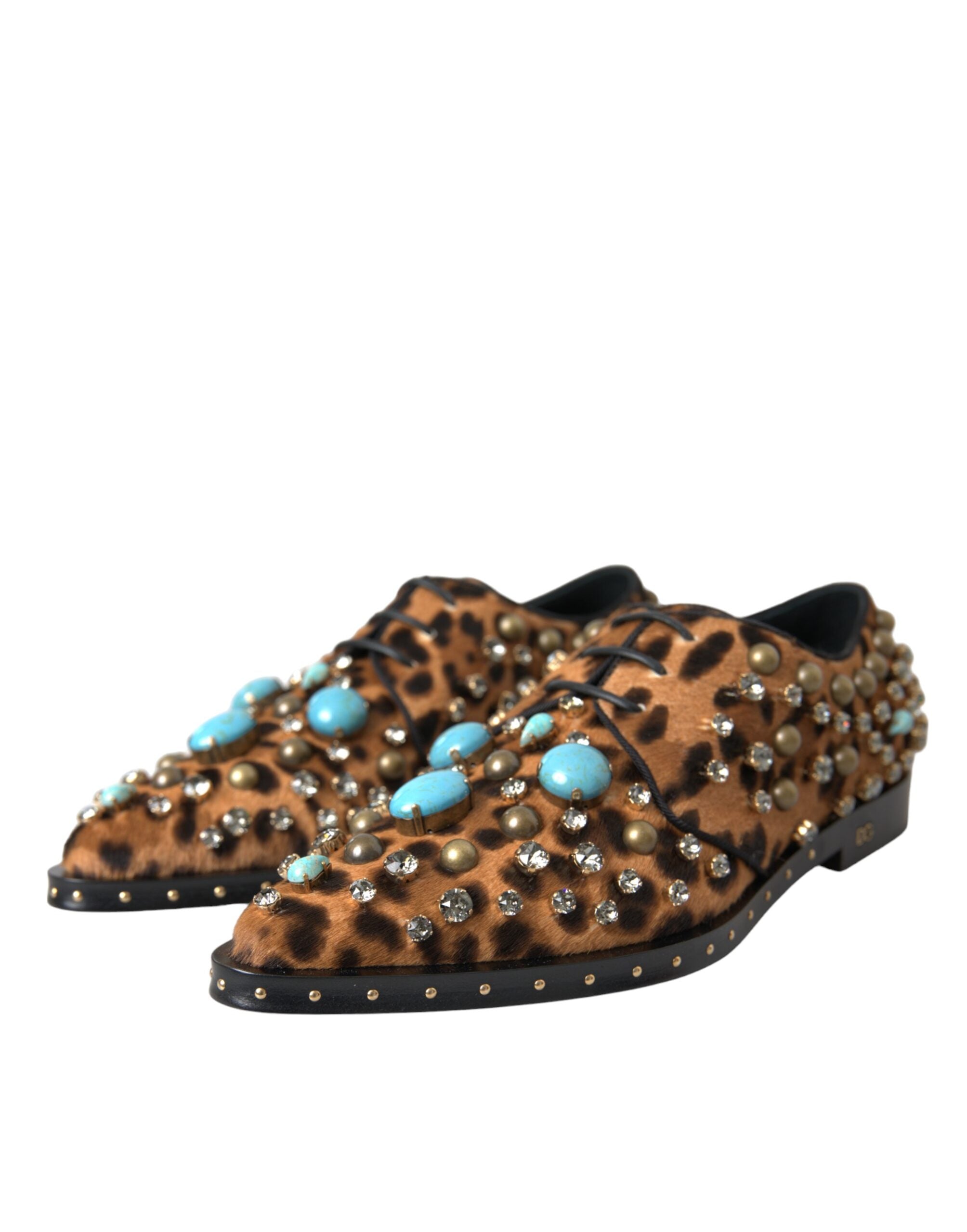 Dolce &amp; Gabbana Dolce &amp; Gabbana Brown Leopard Hair Crystal Dress Broque Shoes/EU37.5/US7/Black and Brown