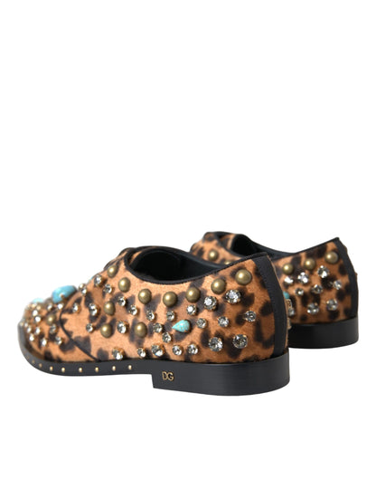 Dolce &amp; Gabbana Dolce &amp; Gabbana Brown Leopard Hair Crystal Dress Broque Shoes/EU37.5/US7/Black and Brown