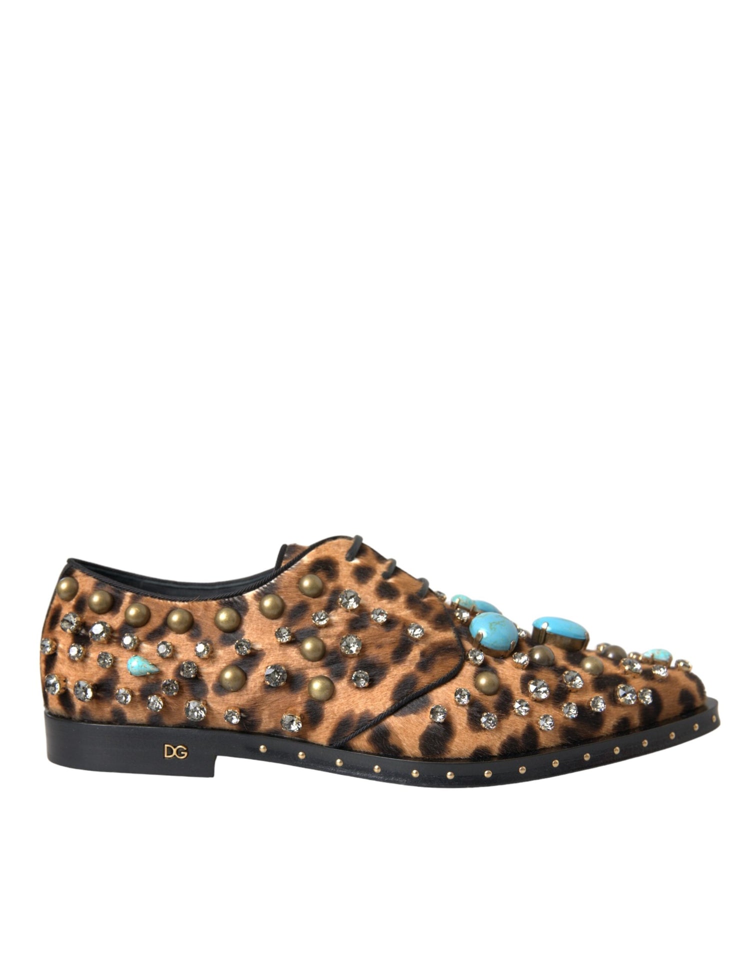 Dolce &amp; Gabbana Dolce &amp; Gabbana Brown Leopard Hair Crystal Dress Broque Shoes/EU37.5/US7/Black and Brown