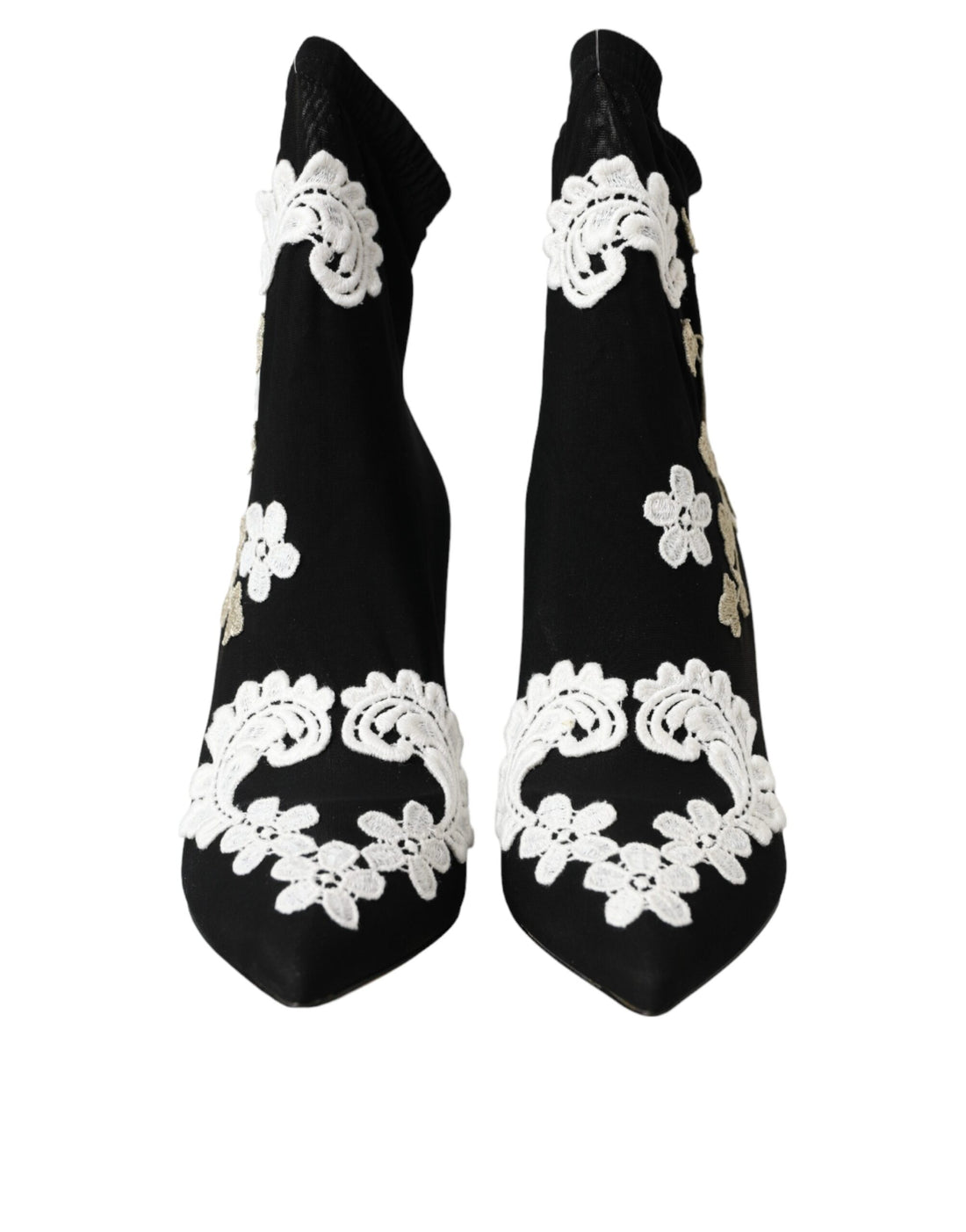 Dolce &amp; Gabbana Dolce &amp; Gabbana Black White Embroidery Slip On Boots Shoes/EU35/US4.5/Black and White