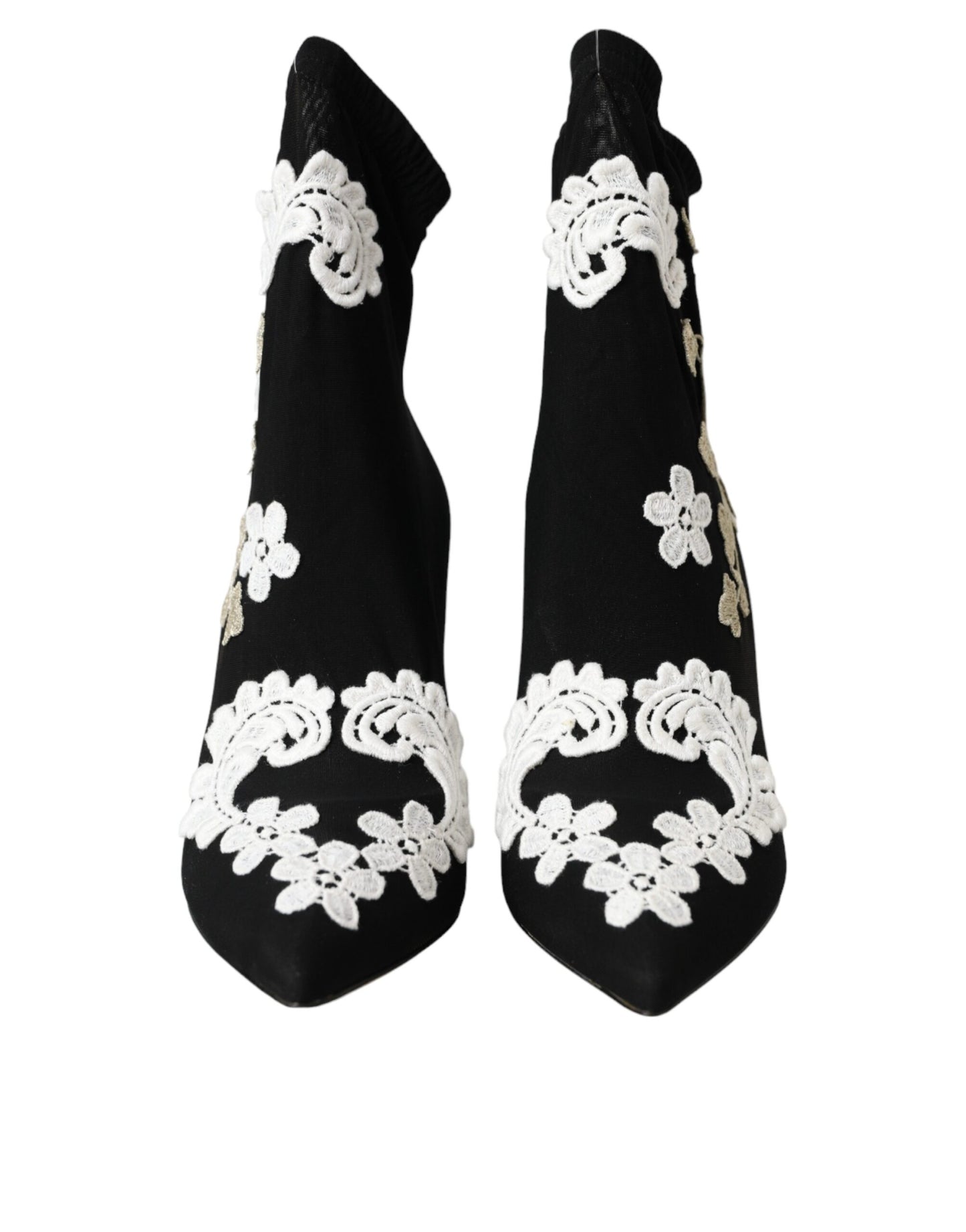 Dolce & Gabbana Dolce & Gabbana Black White Embroidery Slip On Boots Shoes/EU41/US10.5/Black and White