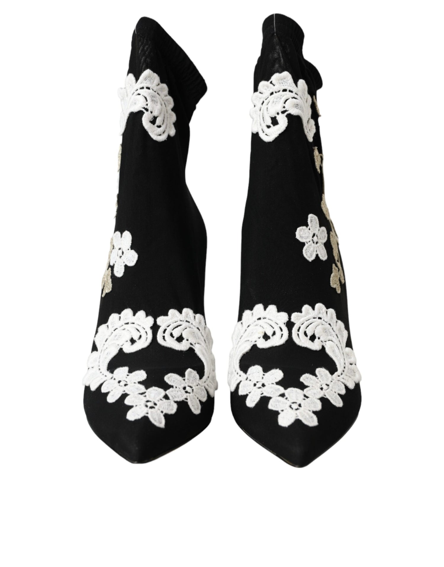 Dolce &amp; Gabbana Dolce &amp; Gabbana Black White Embroidery Slip On Boots Shoes/EU41/US10.5/Black and White