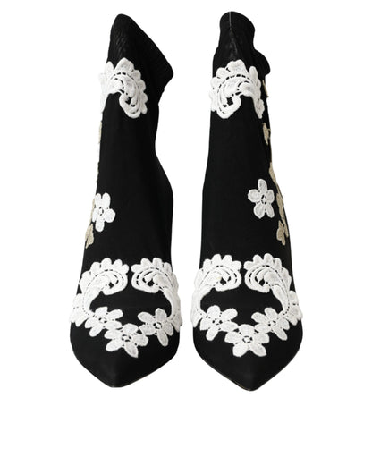 Dolce &amp; Gabbana Dolce &amp; Gabbana Black White Embroidery Slip On Boots Shoes/EU41/US10.5/Black and White