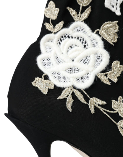 Dolce &amp; Gabbana Dolce &amp; Gabbana Black White Embroidery Slip On Boots Shoes/EU41/US10.5/Black and White