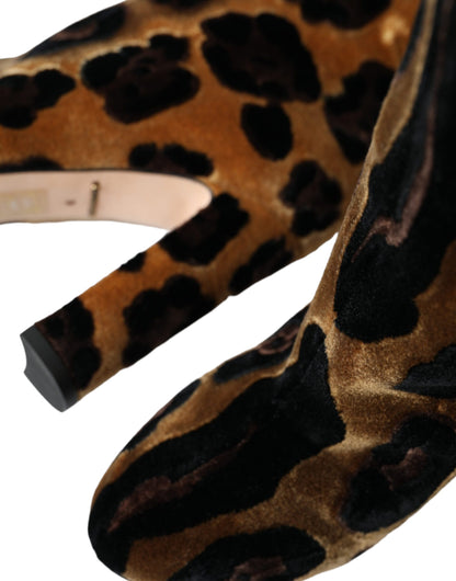 Dolce &amp; Gabbana Dolce &amp; Gabbana Brown Giraffe Velvet Leather Boots Shoes/EU38/US7.5/Brown
