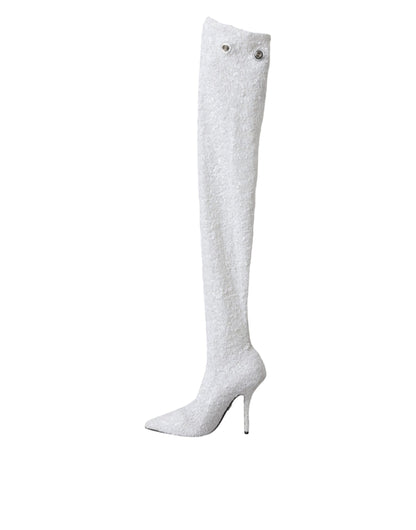 Dolce &amp; Gabbana Dolce &amp; Gabbana White Heels Stiletto Knee High Boots Shoes/EU36/US5.5/White