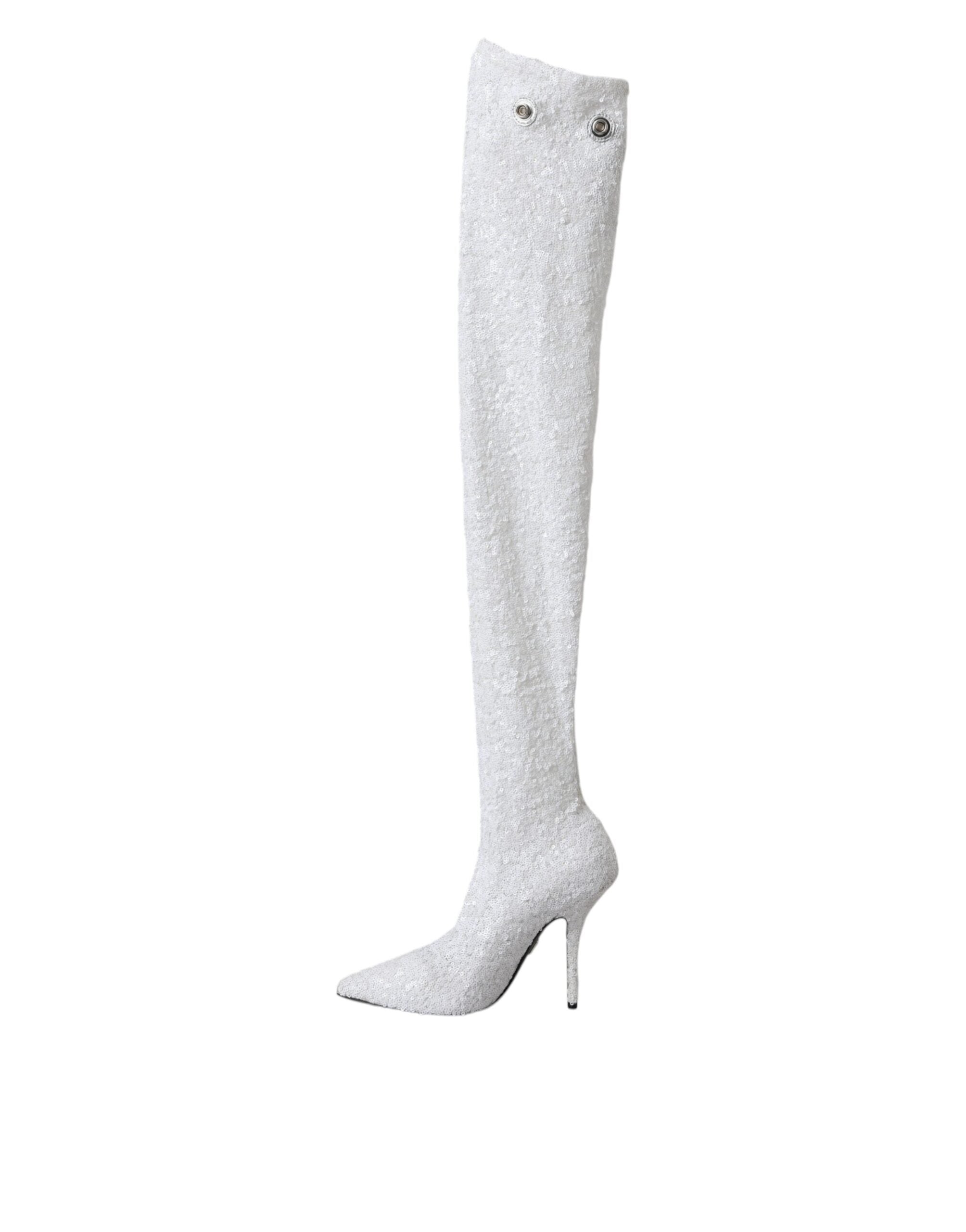 Dolce &amp; Gabbana Dolce &amp; Gabbana White Heels Stiletto Knee High Boots Shoes/EU39/US8.5/White