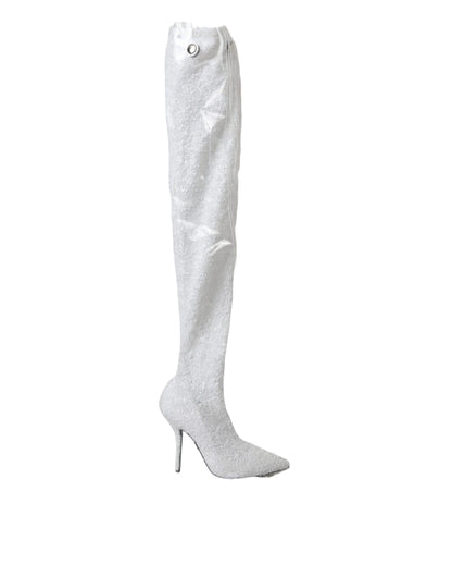 Dolce &amp; Gabbana Dolce &amp; Gabbana White Heels Stiletto Knee High Boots Shoes/EU36/US5.5/White