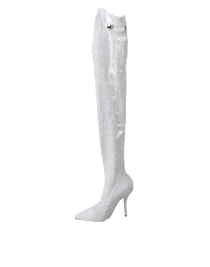 Dolce &amp; Gabbana Dolce &amp; Gabbana White Heels Stiletto Knee High Boots Shoes/EU39/US8.5/White