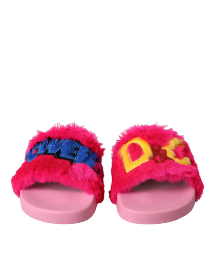 Dolce &amp; Gabbana Dolce &amp; Gabbana Multicolor Embroidered Fur Slides Sandals Shoes/EU35/US4.5/Multicolor