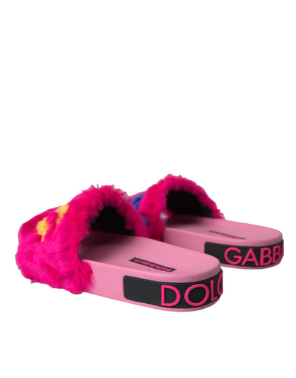 Dolce &amp; Gabbana Dolce &amp; Gabbana Multicolor Embroidered Fur Slides Sandals Shoes/EU35/US4.5/Multicolor